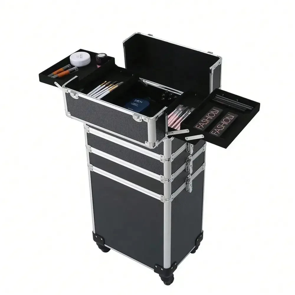 4 in 1 Pro Aluminum Rolling Makeup Case Salon Cosmetic Organizer Trolley US
