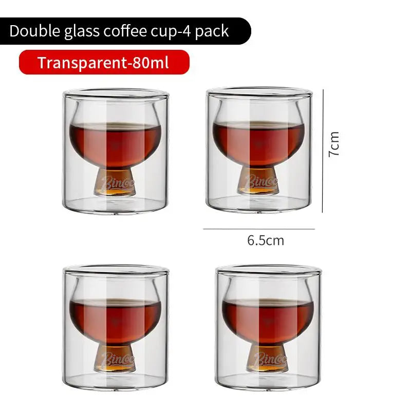 BINCOO Double-Layer Thick Glass Coffee Cup, Heat-Resistant Borosilicate Espresso Mug for Home and Office, 80ML