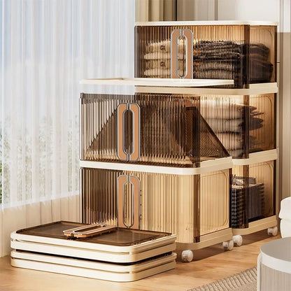 Large Capacity Cream Wind Storage Cabinet Quilt Wardrobe Free Installation Folding Storage Shelf Storage Box Locker