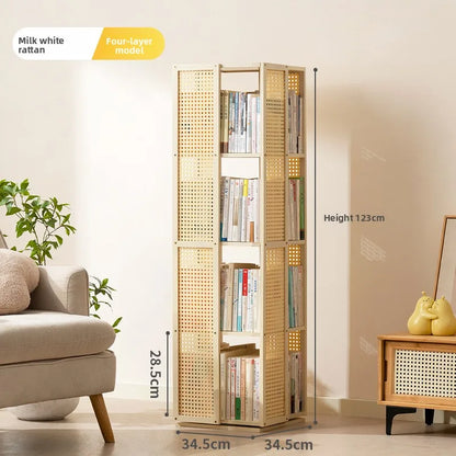 All solid wood rotating bookshelf 360-degree bookcase multi-layer storage home living room removable children's floor rack