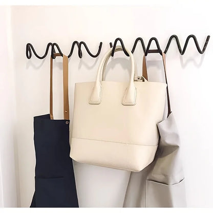 Creative Wavy Metal Wall Hook - Stylish Silver & Black Coat Rack for Home, Entryway, or Hotel Decor - Perfect for Hats, Scarves