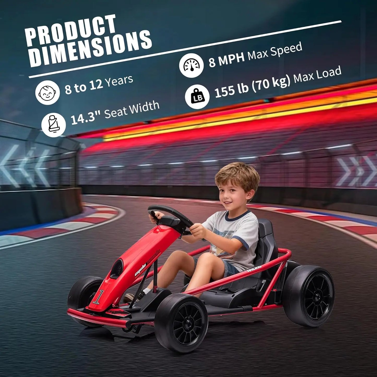 24V Go Kart for Teens & Big Kids Drifting Car with 2×300w Motor,8 MPH Speed,Music,Slow Start,Outdoor Racing Toy for Ages 8-12Y