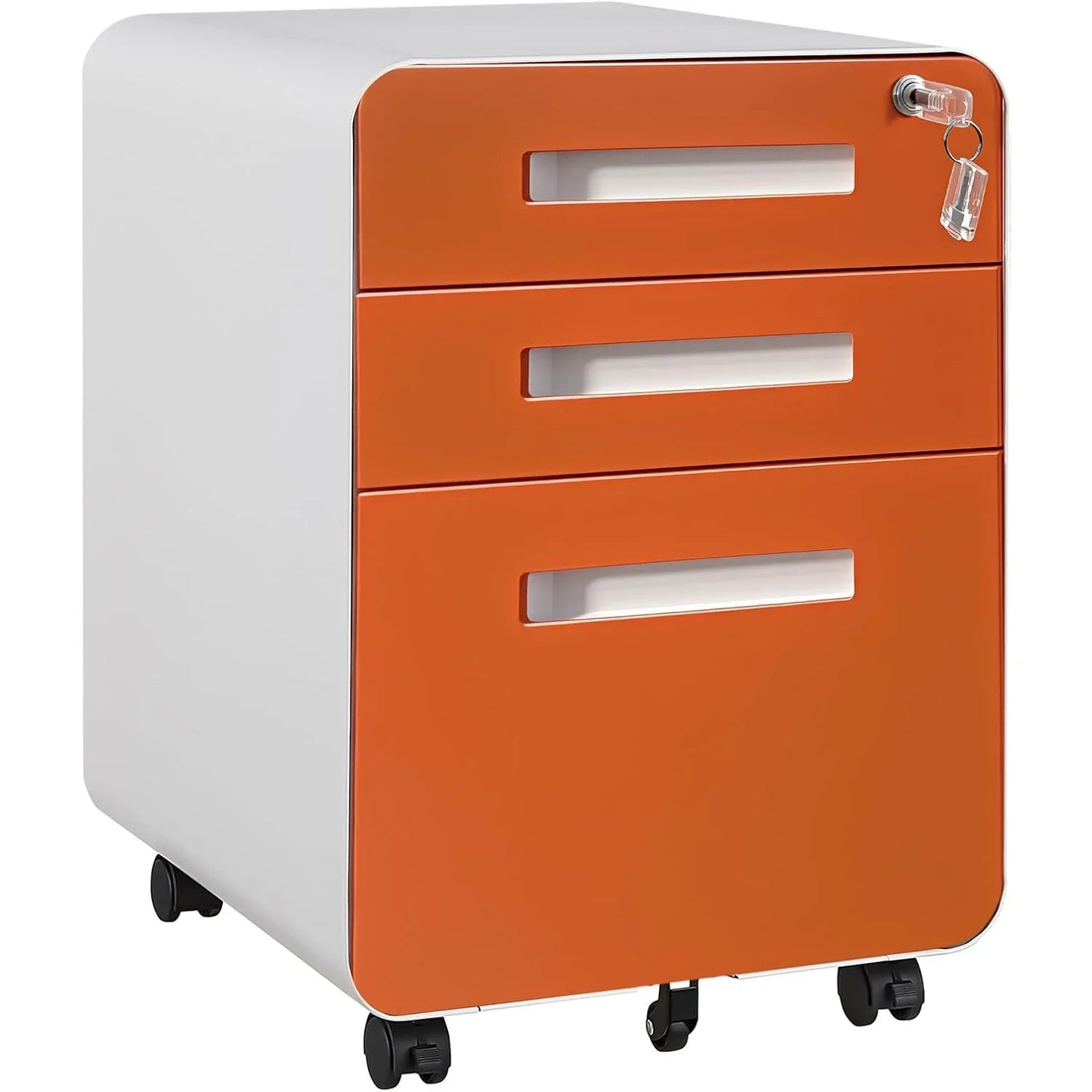 Lockable Secure 3-Drawer Metal File Cabinet Mobile Under Desk Storage on 5 Wheels, Anti-Tilt, for Home Office Organization