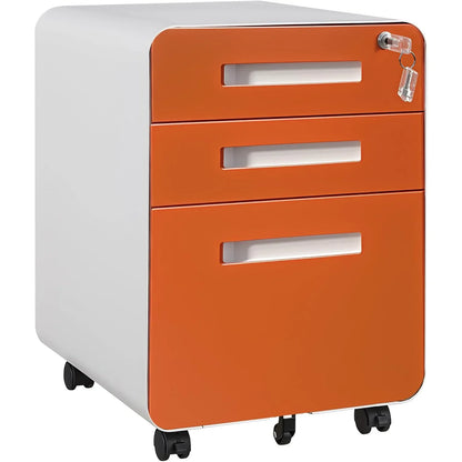 Lockable Secure 3-Drawer Metal File Cabinet Mobile Under Desk Storage on 5 Wheels, Anti-Tilt, for Home Office Organization