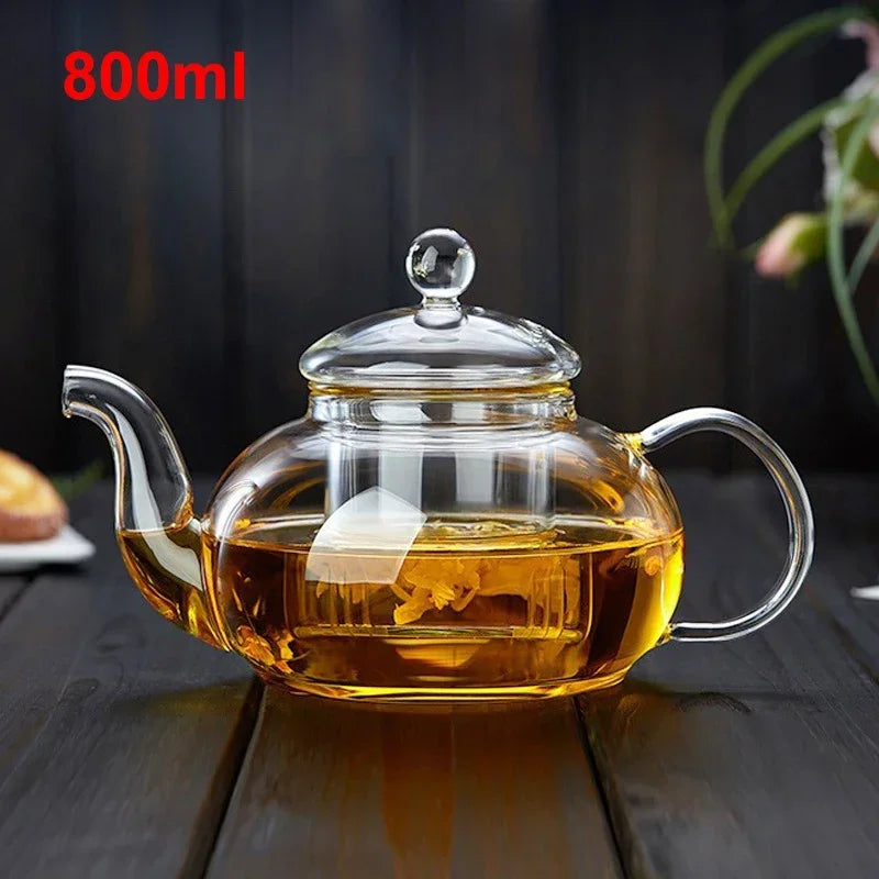 400/1000ml Glass Tea Pot Thickened Heat-Resistant Flower Tea Pot with Glass Heat-resistant Filter Brewing Glass Teaware