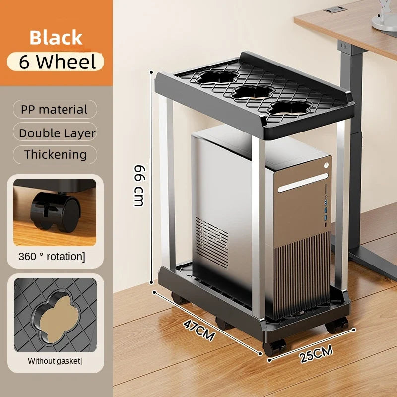 Universal PC Case Holder Under Desk Mobile CPU Stand Adjustable Double-Layer Computer Host Stand Bracket Rack with 4/6 wheels