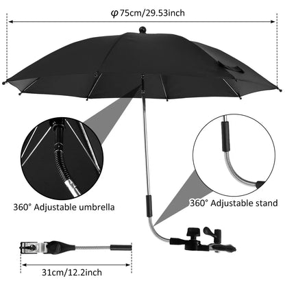 Universal Baby Stroller Umbrella UV Sun Rain Protection Parasol 360° Adjustable Sunshade Patio Beach Chair Umbrella Rainproof