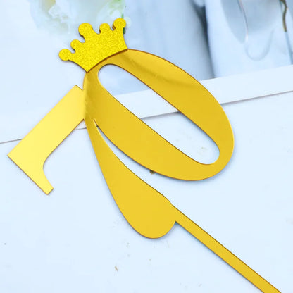 New 0-9 Number Happy Birthday Cake Topper Golden Acrylic Wedding Cake Topper Adorn For Kids Birthday Party Holiday Cake Supplies