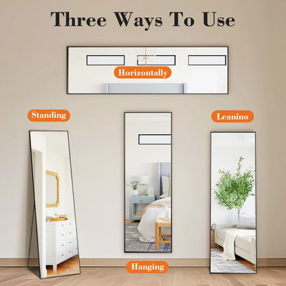JHK 64"x21" Full Body Wall Mirror Standing Hanging or Leaning Wall-Mounted Mirrors with Stand Aluminum Alloy Frame Living Room