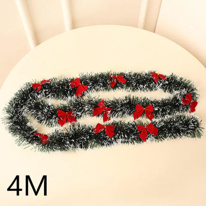 2/4MGreen Christmas Tree Decoration Ribbon Garland Christmas TreeBar Tops Ornaments Xmas Tinsel Grass Ring Family Reunion Party