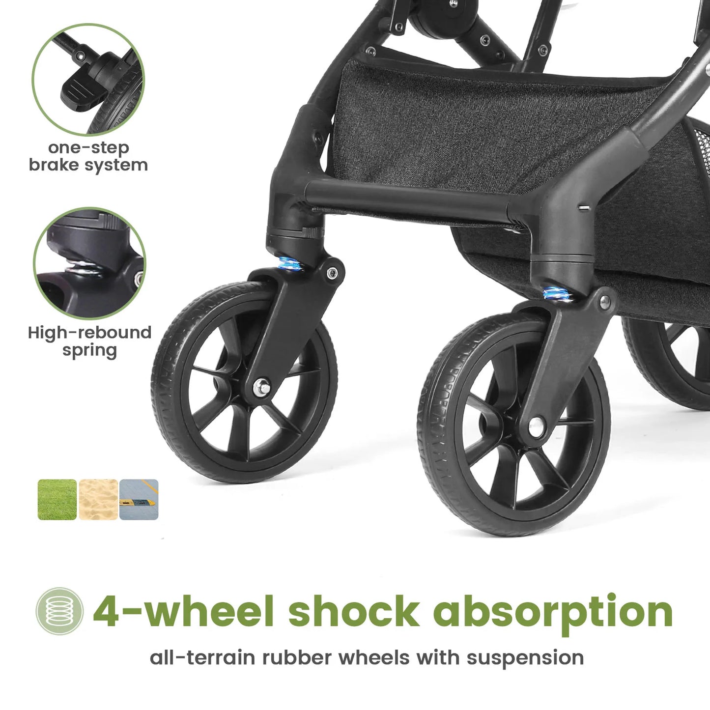 Lightweight Stroller, One-Hand Fold Compact Travel Stroller with 4-Wheel Suspension, Adjustable Recline & Canopy