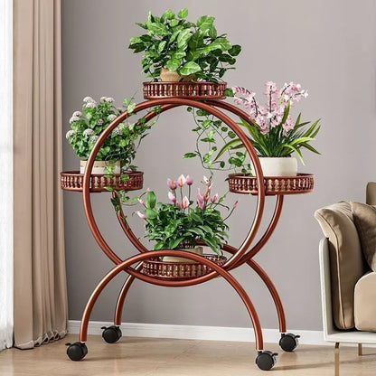 Metal Multi Tiers Rolling Plant Stand Indoor Outdoor Plant Shelf Pot Holder Home Living Room Balcony Plant Stand Outdoor