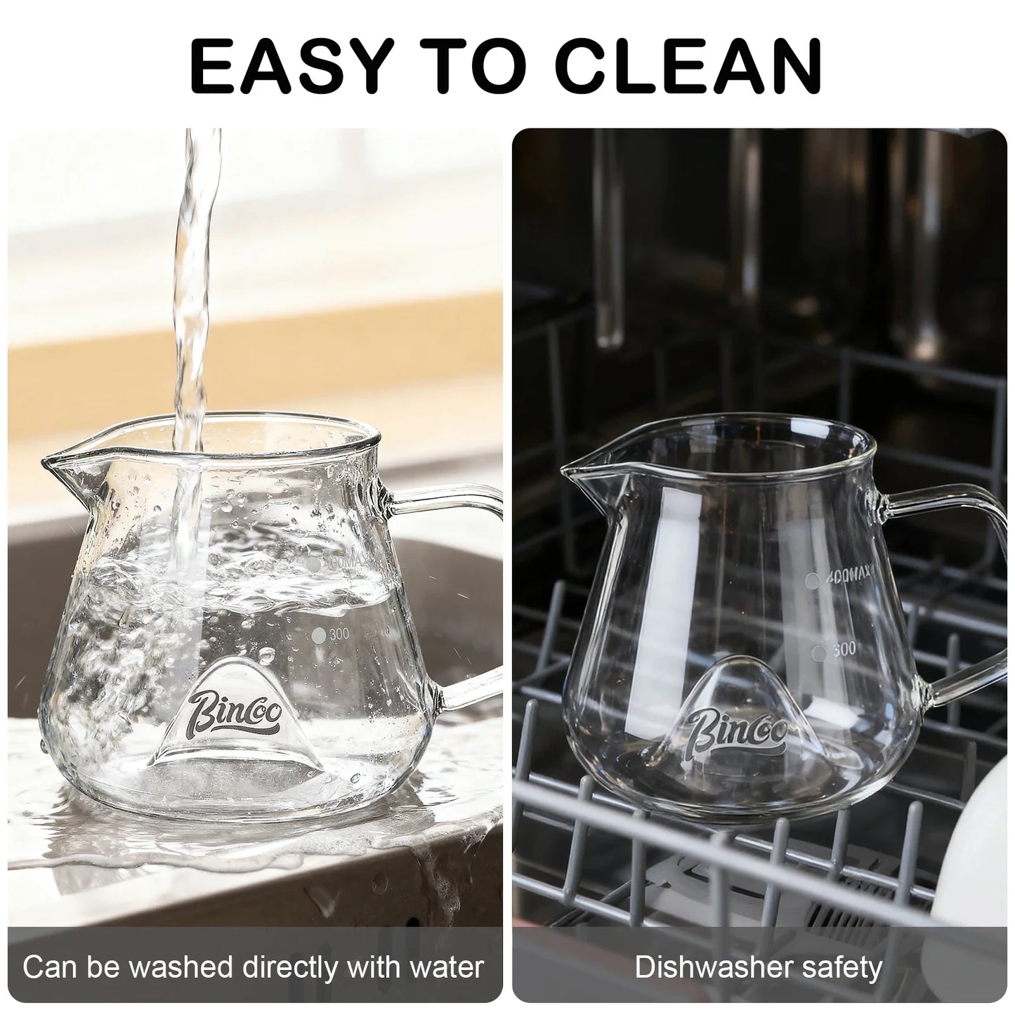 Bincoo 400ML Clear Glass Coffee Carafe Heat Resistant Visual Brewing Control Easy Sharing Pour over Coffee Maker