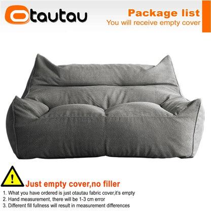 OTAUTAU Soft Waffle 1-2 Seat Bean Bag Couch Cover Set Without Filler Beanbag Armchair Lazy Sofa Bed Lounger Ottoman Stool SF182