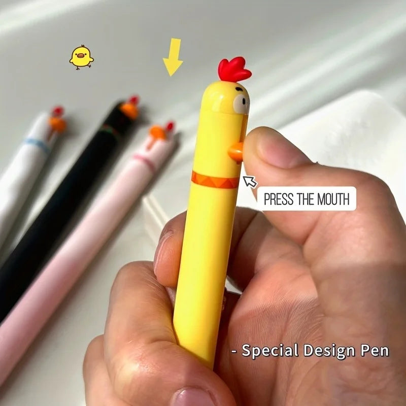 4pcs Writing Pen, Cute and Funny Styling Pen Creative Rotating Gel Pen Chicken Pressing Gel Pen 0.5mm Black Office Supplies