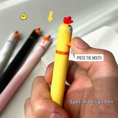 4pcs Writing Pen, Cute and Funny Styling Pen Creative Rotating Gel Pen Chicken Pressing Gel Pen 0.5mm Black Office Supplies