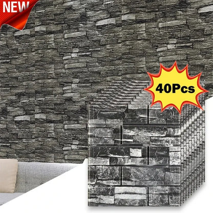 40Pcs 38.5X35cm Imitation Brick Wallpaper Self-adhesive Waterproof Moisture-proof Living Room Background Bedroom Wall Decoration