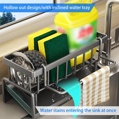 Sink Organizer Dish Brush Holder Rustproof Plastic Sink Sponge Holder with Auto Drain Tray Kitchen Soap for Brush Soap