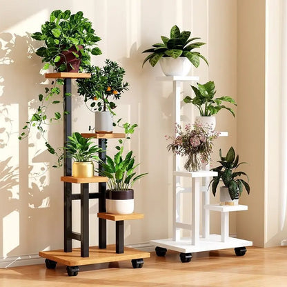 Mobile Iron Plant Stand Multi Tier Rolling Plant Rack Flower Pot Holder Indoor Outdoor Balcony Living Room Plant Shelf Rack