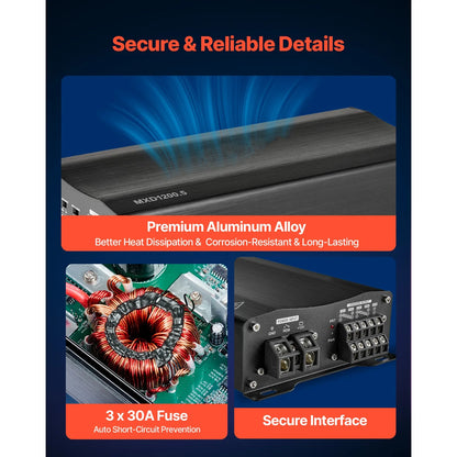 Uimoso 5-channel Class D Car Amplifier Stereo Amp 4 x 200W + 1 x 1000W@ 2 ohms