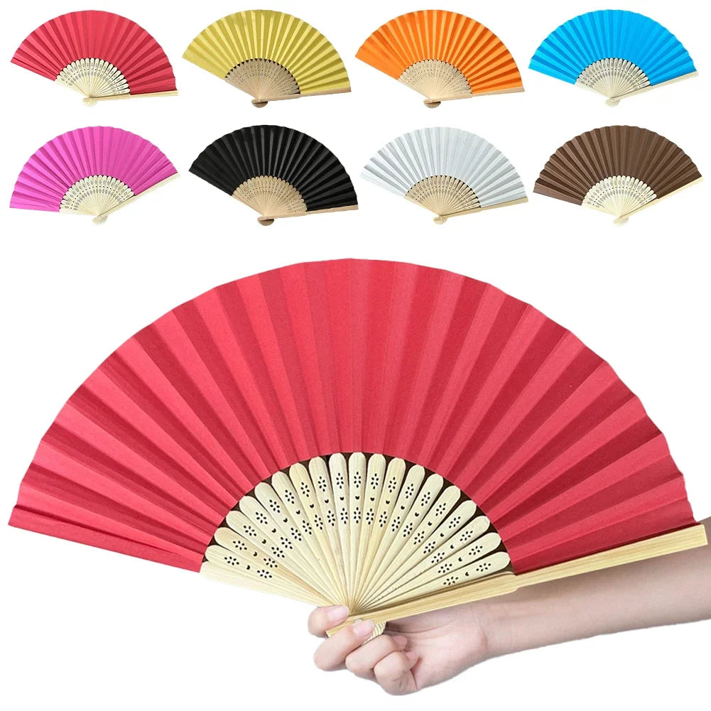 Hand Fan Bamboo Paper Fan Pocket Folding Fan Solid Color Guest Fans DIY Guest Gift for Wedding Birthday Summer Party