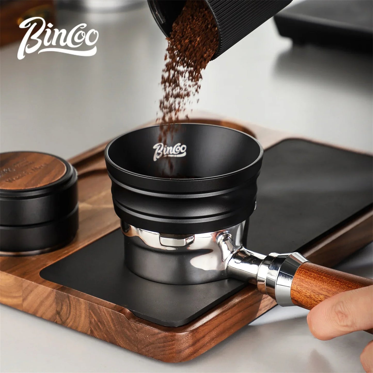 Bincoo Universal Portafilter Dosing Ring, 3.2cm Anti-Spill Aluminum Funnel with Strong Magnets Fits 51mm and 58mm Coffee Handles