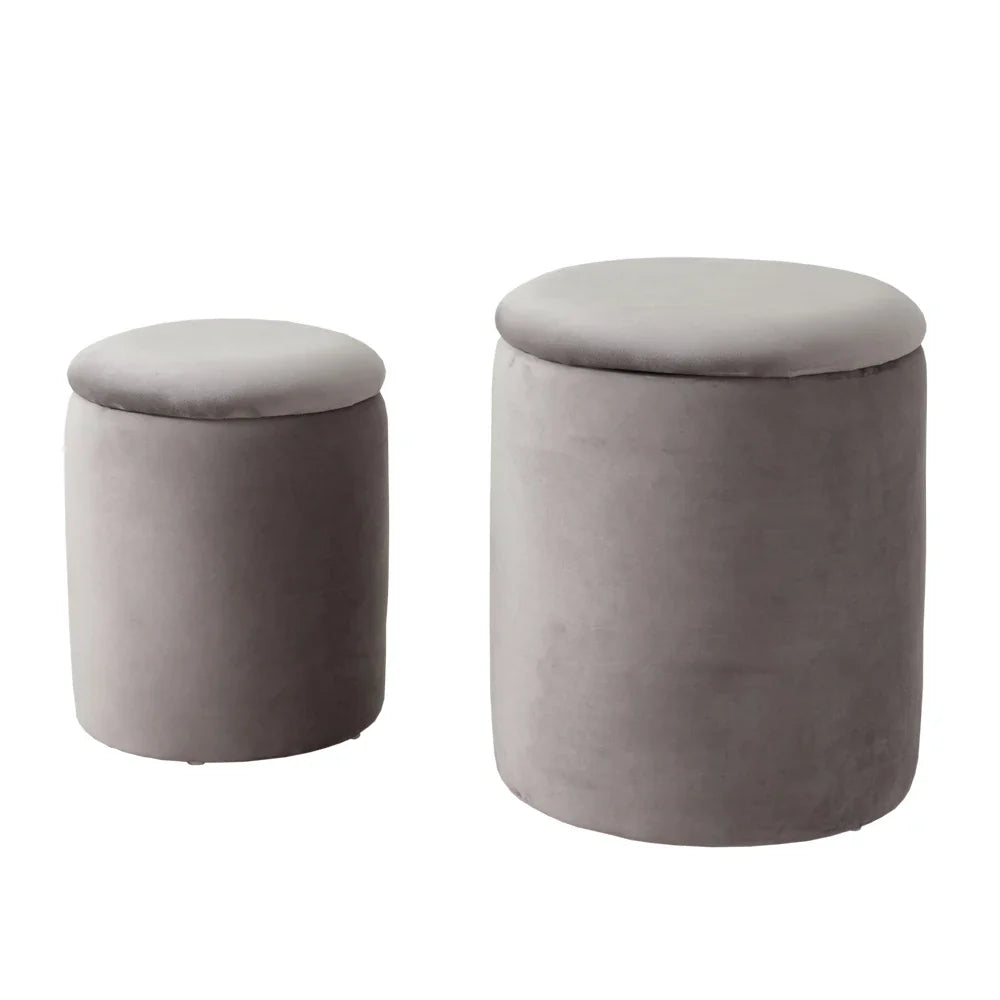 Pieces Velvet Storage Ottoman Set - Round Tufted Storage Bench with Removable Lid, Multifunctional Stool for Living Room Bedroom