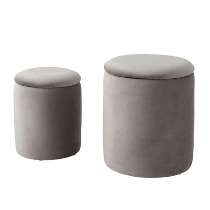 Pieces Velvet Storage Ottoman Set - Round Tufted Storage Bench with Removable Lid, Multifunctional Stool for Living Room Bedroom