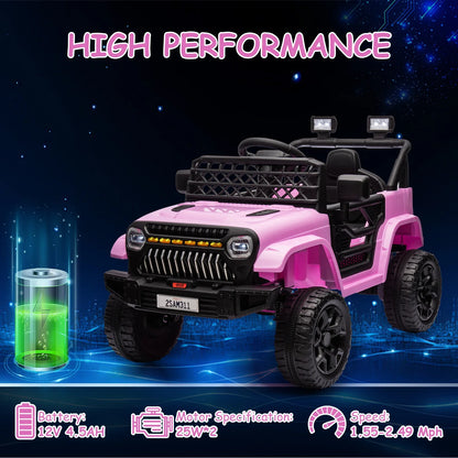 12V Kids Ride On Truck Car Toy Battery Powered Electric Vehicle with Remote Control, Spring Suspension, LED Lights, Music,
