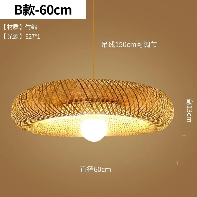 Big Size Hand Knitted Braided Home Living Bed Room Decor Rattan Wicker Bamboo Pendant Light Ceiling Chandelier Hanging Lamp