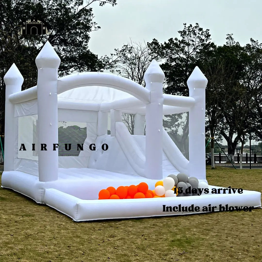 Kids Party Large 15x13ft Inflatable White Bounce House For Soft Play Customization Oxford Bouncy Castle To Door Include Blower
