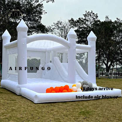 Kids Party Large 15x13ft Inflatable White Bounce House For Soft Play Customization Oxford Bouncy Castle To Door Include Blower