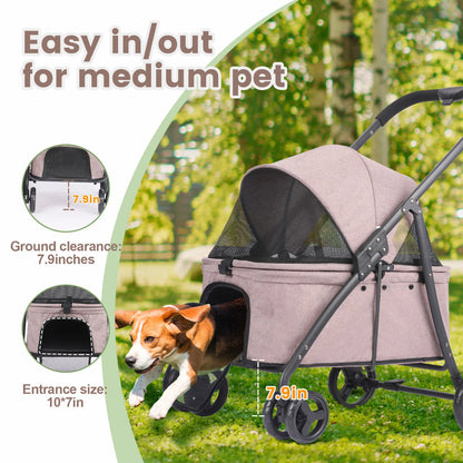 Foldable Dog Stroller Portable Dog Buggy 4 Wheel Pet Stroller Pushchair Travel Carriage Stroller Cart with Fashion  bag