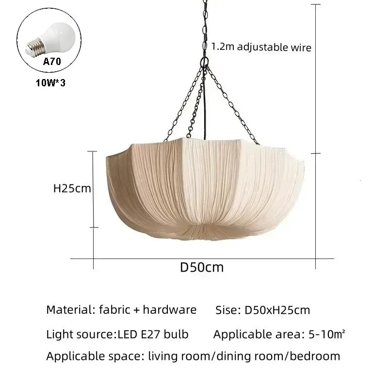 Retro Iron Chain Pendant Lamps Japanese Fabric Chandelier Living Dining Room Bedroom Ceiling lampLustre Hanging Light Fixture
