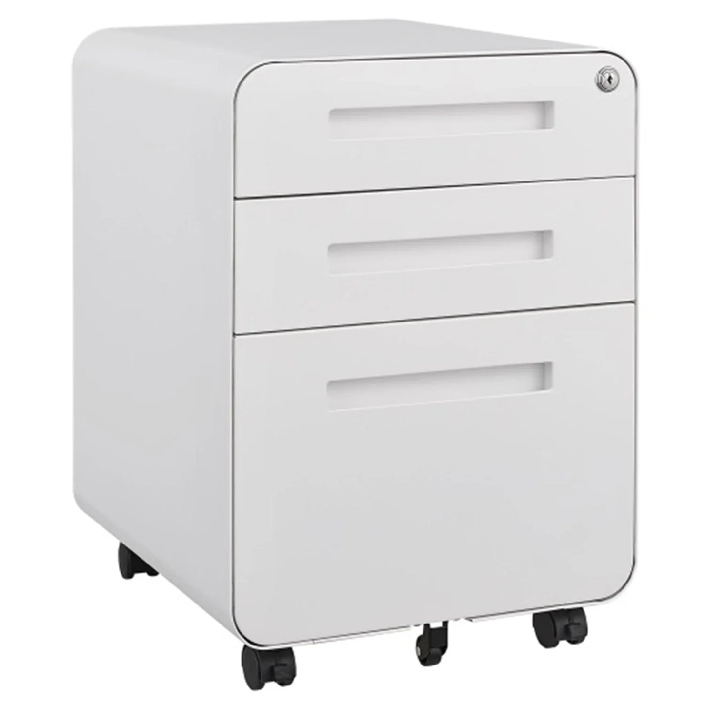 Lockable Secure 3-Drawer Metal File Cabinet Mobile Under Desk Storage on 5 Wheels, Anti-Tilt, for Home Office Organization