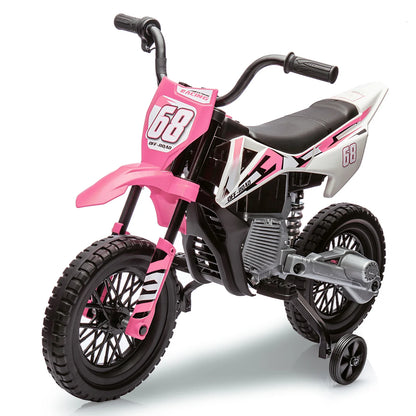 12V Electric Dirt Bike Kids Ride on Motorcycle for Toddlers with Traning Wheels Twist Grip Throttle 3Mph Max Speed and Music