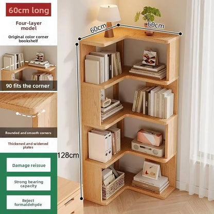 Solid wood corner bookshelf Floor rack Multi-layer corner cabinet Storage storage