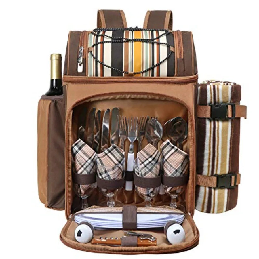 Picnic Basket Backpack for with Insulated Leakproof Cooler Compartment Wine Holder Fleece Blanket Cutlery Set Wedding Gifts for