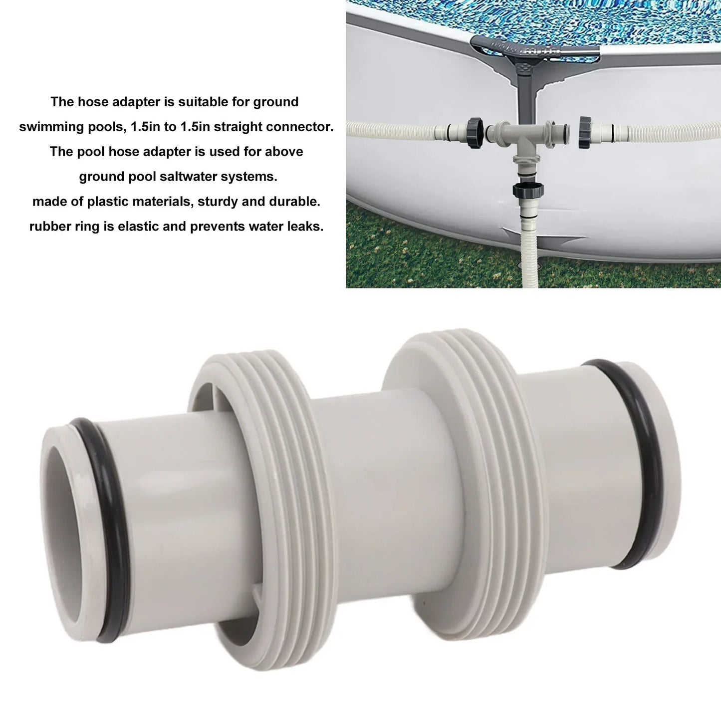 Pool Hose Connector 1.5in To 1.5in Pool Hose Adapter Replacement Elastic Rubber  Antileak Straight Joint for Salt System