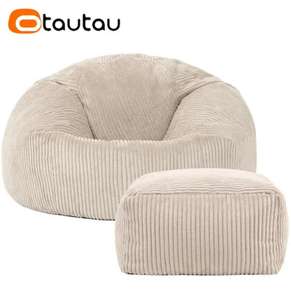 OTAUTAU Corduroy Bean Bag Pouf Cover Without Filler Lazy Floor Beanbag Chair Sac Puff Ottoman Lounger Frameless Furniture DD025