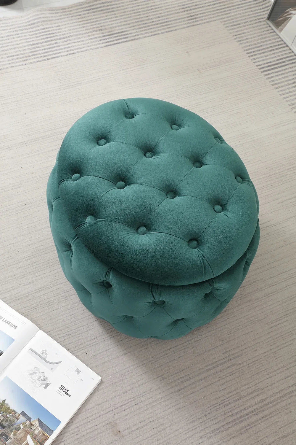 Modern Tufted Velvet Oval Storage Ottoman - Multifunctional Footrest Stool with Hidden Storage Space for Living Room Bedroom