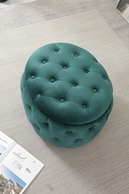 Modern Tufted Velvet Oval Storage Ottoman - Multifunctional Footrest Stool with Hidden Storage Space for Living Room Bedroom