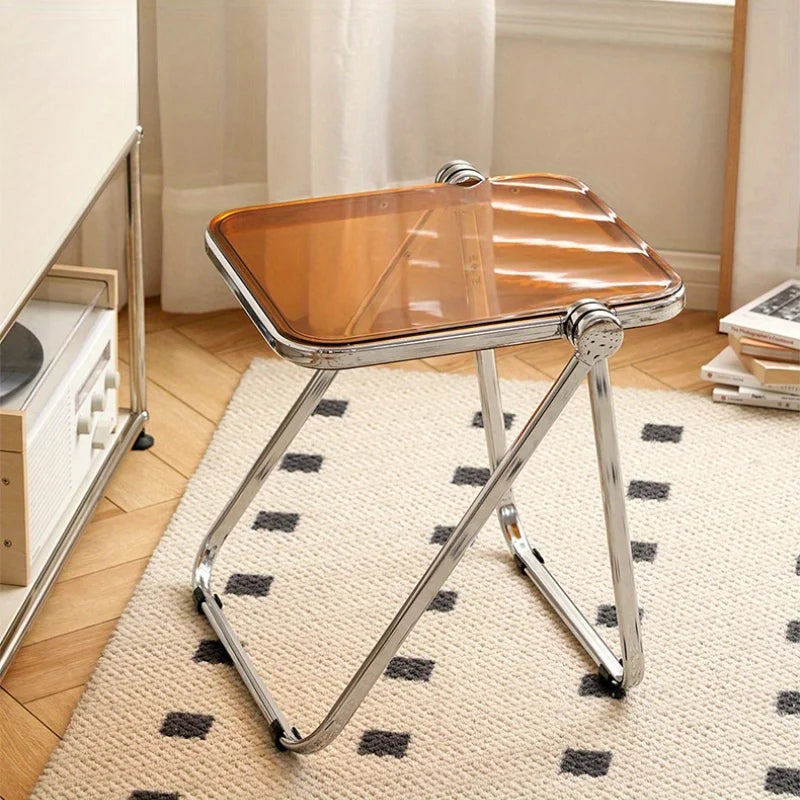 Chic Transparent Folding Side Table - Modern Coffee Table with Metal Frame, Ideal for Living Room Bedroom & Compact Storage
