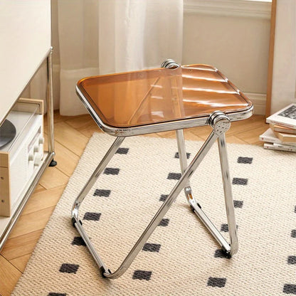 Chic Transparent Folding Side Table - Modern Coffee Table with Metal Frame, Ideal for Living Room Bedroom & Compact Storage