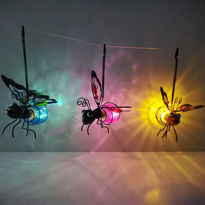 Solar Powered Hanging Bug Light Metal Hanging Flying Insects Lamp Garden Bug Light Ornament for Outside Lawn Decor