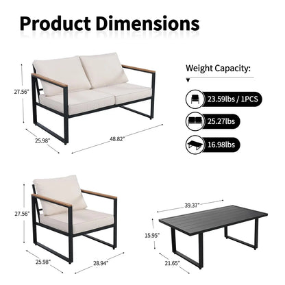 4-Piece Outdoor Patio Set, Metal Conversation Sofa With Washable Cushions, 2 Chairs & Coffee Table For Garden Balcony