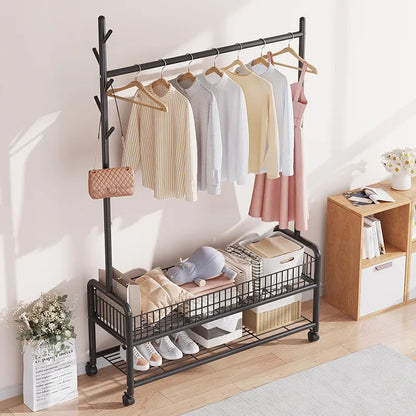 Foldable Standing Coat Rack Clothes Hanger Floor Coat Stand Portable Collapsible Organizer Bedroom Balcony Entryway Hall