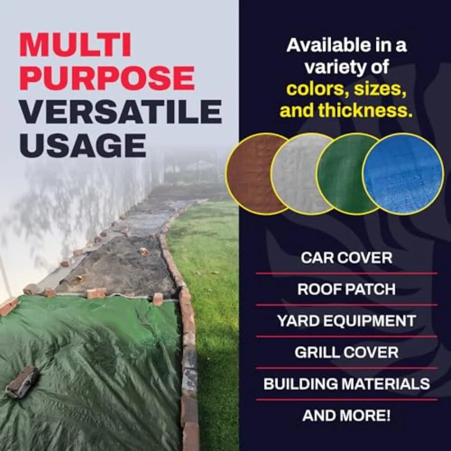 Heavy Duty Tarp with Grommets Reinforced - 16 Mil Thick - Double Sided Plastic Tarps Waterproof - Large Tarpaulin Cover for Out