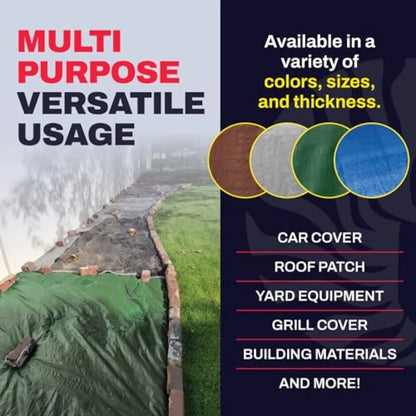 Heavy Duty Tarp with Grommets Reinforced - 16 Mil Thick - Double Sided Plastic Tarps Waterproof - Large Tarpaulin Cover for Out