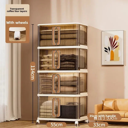 Large Capacity Cream Wind Storage Cabinet Quilt Wardrobe Free Installation Folding Storage Shelf Storage Box Locker